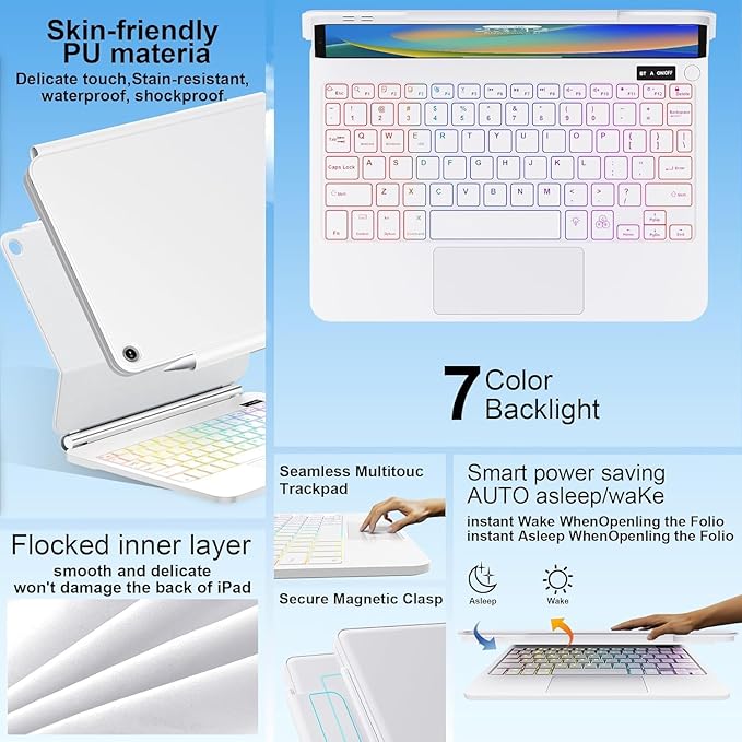 for iPad 9th Generation Case with Keyboard,Magic Style Keyboard Case for iPad 9th/8th/7th Gen 10.2 inch - Floating Cantilever Magnetic Stand Multi-Touch Trackpad (White)
