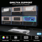 YUNZII AL80 Wireless Mechanical Keyboard,Full Aluminum CNC, Smart LCD Display,Hot Swappable Gasket Mount 75% Layout with Knob,BT/2.4G/USB-C,QMK/VIA Support for Win/Mac (Silver, Cocoa Cream V2 Switch)