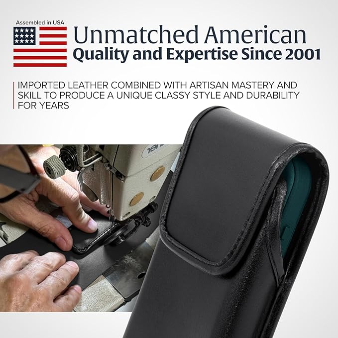 Turtleback Belt Clip for iPhone 16 Pro, 16e, 15 pro 14 Pro 13 Pro -Small- Fits w/Slim MagSafe Style Cases - Premium Black Leather, Vertical Belt Holder, Magnetic Closure, HD Rotating Belt Clip