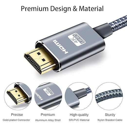 LEADSTAR HDMI Cable 4K 6 ft / 2m, High Speed HDMI 2.0 Cord Braided | 4K@60Hz, Ultra HD, 2160p, ARC, HDR, 3D, HDCP 2.2 | for Xbox, PS5, TV, Laptop, Monitor