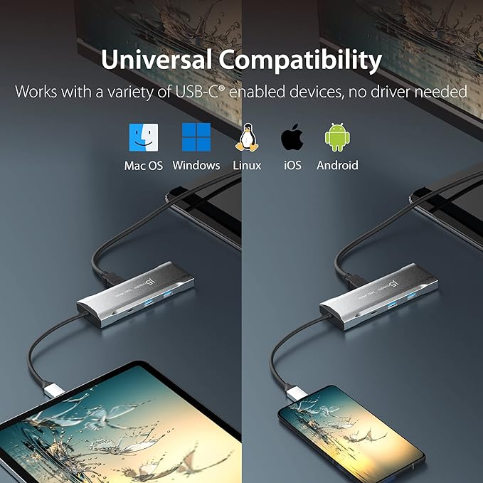j5create Laptop Docking Station, 9-in-1, 4K60Hz HDMI, USB-C 10Gbps, 2 USB-A 10Gbps, 100W PD with USB-C 5Gbps, Ethernet, SD 4.0 Card Reader, for MacBook, XPS, Surface Pro (JCD393)