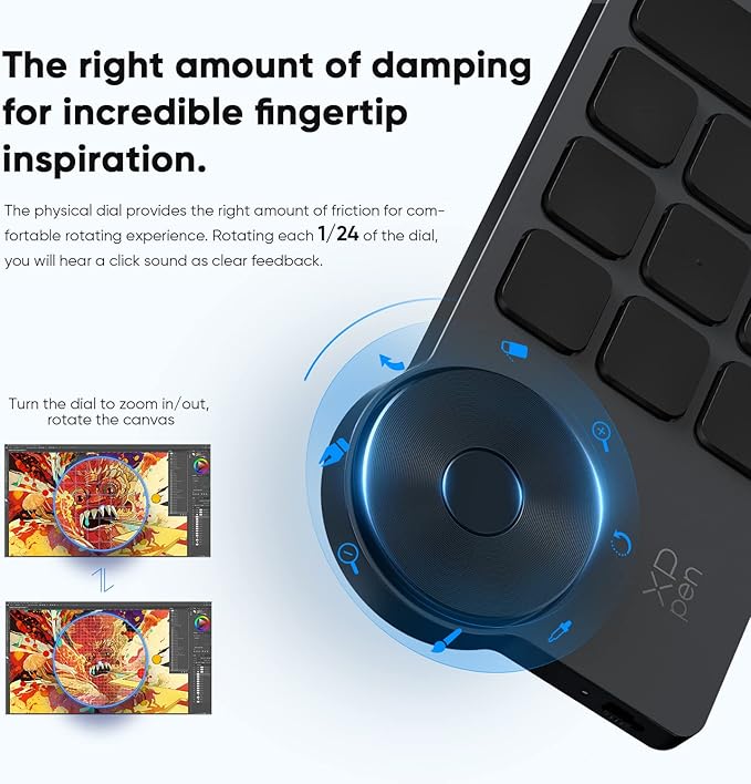 XPPen Mini Keydial ACK05 Wireless Shortcut Keyboard Bluetooth Programmable Express Remote Control with Dial & Customized Express Keys for Drawing Tablet PC MacBook Windows Images Video Editing