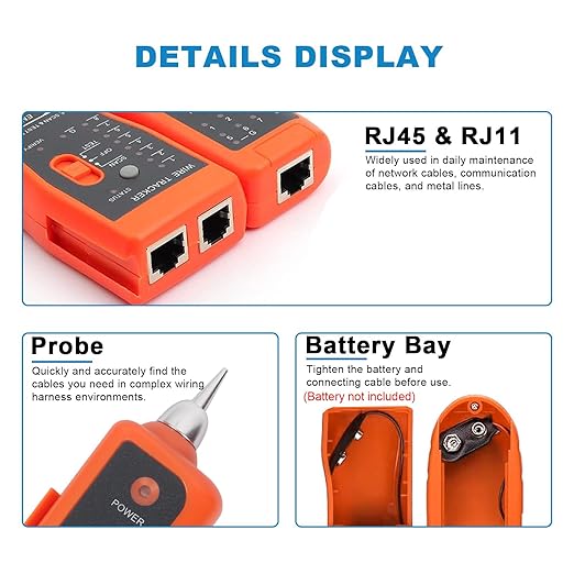 Goeco Ethernet Network Toner RJ11 RJ45 Network Cable Tester LAN Tracker Wire Finder Cat5 Cat6 with 2 Network Wire Stripper Toolkit Orange