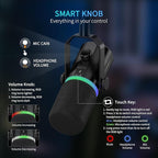 FEELWORLD PM1 XLR USB Dynamic Microphone with Desktop Stand Gifts for Podcast Recording PC Computer Gaming Live Streaming Vocal Voice-Over, Studio Metal Mic, RGB Light, Mute Button, Headphones Jack