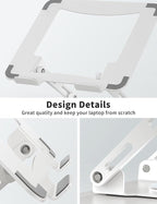 SOUNDANCE Laptop Stand with 360° Rotating Base, Ergonomic Computer Riser for Desk, Adjutable Height Muti-Angle, Foldable Laptop Mount, Stable Metal Holder Support 10-15.6" Notebook PC, White