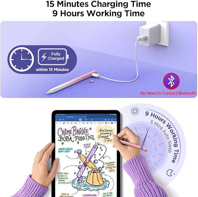 Stylus Pen for iPad 2018-2025, 15Mins Fast Charge for Apple Pencil, Palm Rejection, Compatible with iPad 10/9/8/7/6, iPad Pro 12.9"/11"/13" M4, iPad mini 6/5, iPad Air 5/4/3/11"-13" M2