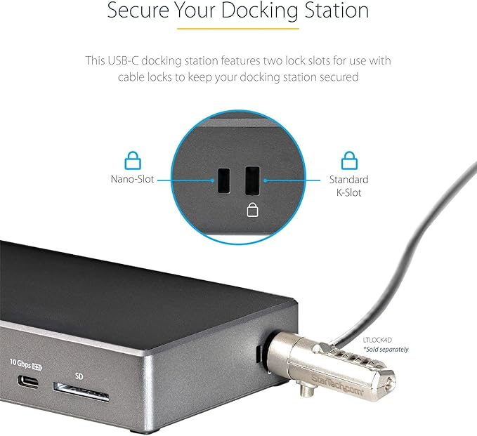 StarTech.com USB C Dock - Triple 4K Monitor USB Type-C Docking Station - 100W Power Delivery - DP 1.4 Alt Mode & DSC, 2X DisplayPort 1.4/HDMI 2.0-6xUSB (2X 10Gbps), SD - Windows/Chrome (DK31C2DHSPD)