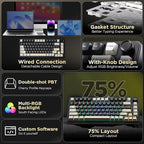 YUNZII B75 Mechanical Keyboard,75% Layout with Knob,Hot Swappable RGB Backlit Gasket Mounted, Creamy Typing, Double-Shot PBT Keycaps,Cherry Profile,for Win/Mac (Black, Milk V2 Linear Switch)