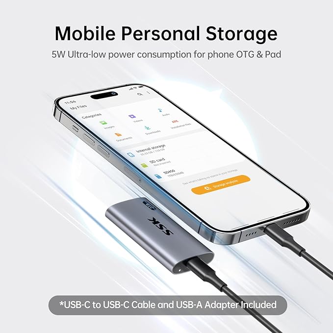 SSK 2TB SSD External Hard Drive, Portable SSD Up to 550MB/s Fast Solid State Drives, External Drive USB 3.2 Gen2 SSD for iPhone 15/Pro, Windows, Mac, Android with LED Light, Trim, Smart Supported