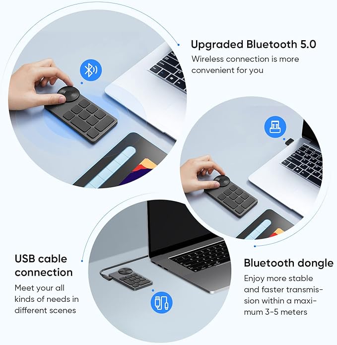 XPPen Mini Keydial ACK05 Wireless Shortcut Keyboard Bluetooth Programmable Express Remote Control with Dial & Customized Express Keys for Drawing Tablet PC MacBook Windows Images Video Editing