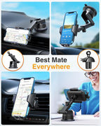 [Pro Version] VANMASS Universal Car Phone Mount [Super Suction Cup] Dashboard Phone Holder, Handsfree Windshield Dash Vent Phone Holder Car, Compatible for iPhone 16 15 14 13 Samsung LG & Truck,Silver
