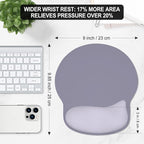 ITNRSIIET Ergonomic Mouse Pad with Wider Memory Foam Wrist Rest +17%, Curved Cushion Reduces Pressure 20%, Pain Relief, Non-Slip, Smooth, Cute Color Desk Accessory, 9.85 x 9 inch, Mist Gray
