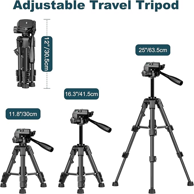 JOILCAN Mini Tripod for Camera, 25" Tabletop Camera Tripod, Portable Travel Tripod w/Phone & Tablet Holder, Lightweight Aluminum Tripods for DSLR Phone Spotting Scope