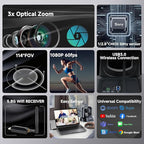 5.8GHz Wireless Conference Room Webcam, Church Live Streaming 3X USB 1080P 60fps PTZ Camera for Worship Services Online Conference, Works with Zoom, OBS Easy to Set Up