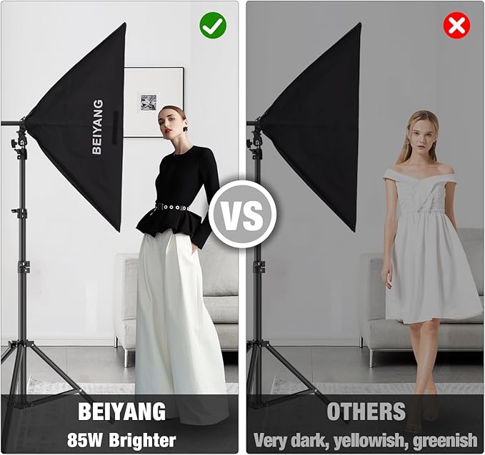 BEIYANG Softbox Lighting Kit, 2x20''x28'' Photography Soft Box with 2 pcs 85W 6000K E27 LED Socket LED Bulbs, Studio Lights for Photography/Video Recording/Live Streaming