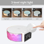 Alarm Clock with Fast Wireless Charging 15W,Digital Alarm Clock Night Lamp for Bedroom, RGB Nightlight for 5 Colors,Snooze Mode,8 Types of Music with Cable (White)