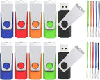 4GB USB Flash Drive 10 Pack, Wooolken USB 2.0 Thumb Drives with Lanyards Swivel Memory Stick for Data Storage and Backup (Mixed Colors)