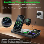 Dual Phone Wireless Charging Station for Apple Devices, Magnetic Charging Station for iPhone with Auto Switch 7-Color Light&Clock, Family Watch Charger for iPhone17 for iWatch10 for AirPods Pro3(Black