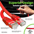 GearIT Cat 6 Ethernet Cable (10-Pack 5 Feet) Cat6 Network Patch, 10Gbps, RJ45, Snagless Cord, Gold-Plated Connectors, Internet for PC, TV, Tablet, Router, Printer, Servers, IT Data Center - Red