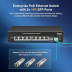 8 Port 2.5G PoE Switch Unmanaged, VIMIN 10x 2.5G Base-T PoE Switch, 2X 10G SFP PoE Switch IEEE802.3af/at, 80Gbps Ethernet Switching Capacity, 150W Switch for 2.5Gb NAS/PC, Metal Housing, Fanless