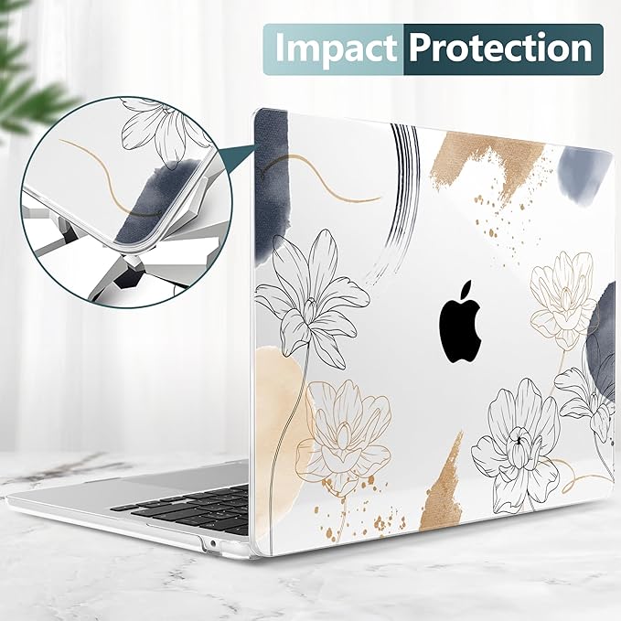TWOLSKOO for M4 MacBook Air 13.6 inch Case 2025-2022 Release M4 A3240 M3 A3113 M2 A2681, Plastic Hard Shell & Screen Protector & Keyboard Cover & Trackpad Film, Florals X450
