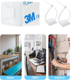 Cable Management Kit - 100 Set Adhesive Cable Zip Tie Mounts with 8" Zip Ties | UV Resistant Wire Organizers for Indoor/Outdoor Use - White