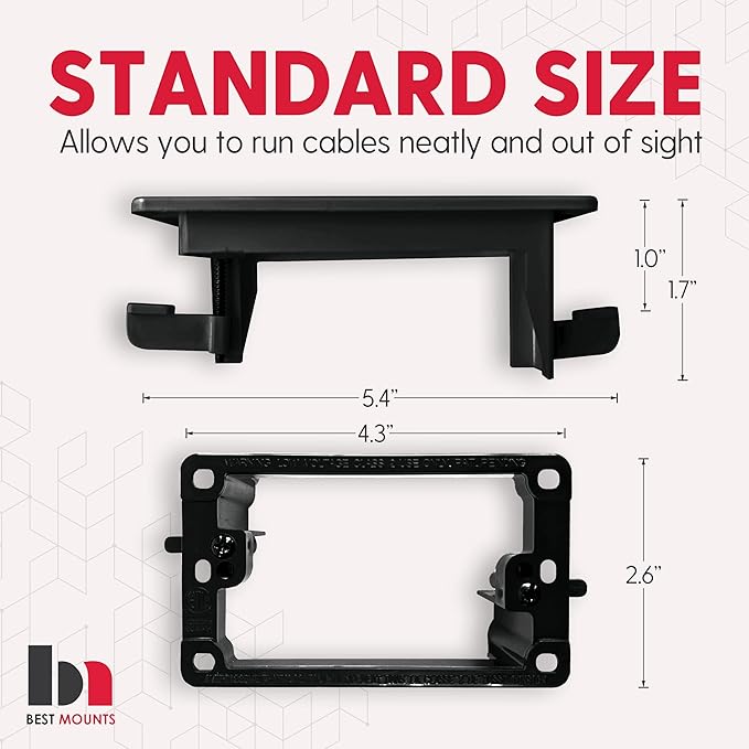 2 Pack In Wall Cable Management Kit - Recessed Wall Plate Cable Pass Through Pair with Single Gang Low Voltage Mounting Bracket Black- TV Cord Hider for Wall Mounted TV ETL Listed