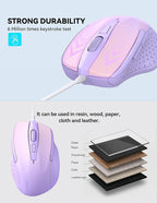 TECKNET Wired Mouse, 6-Button Corded with 4 Adjustable DPI, Optical Ergonomic Design, 5FT Cord for Laptop, Chromebook, PC, Desktop, Mac, Notebook - Gradient Lavender