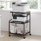 Lauren&Harold 34'' Printer Stand with Power Outlets & USB Ports, 3-Tier Adjustable Rolling Cart, Heavy Duty 150LBS Storage Table with Wheels for Office, Kitchen, Living Room, Bronze