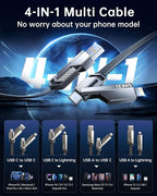 4-in-1 0.6FT Ultra Short USB C Cable Compatible with Lightning Cable [Fast Charging&Data Transfer] Flat Braided for iPhone iPad Charger Cord, Portable Multi Charger Cord Combo for Power Bank