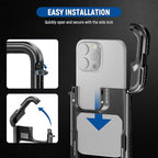 NEEWER 16 Pro Max Cage, Quick Release Video Rig Phone Stabilizer Compatible with iPhone 16 Pro Max with 67mm Filter Adapter, 17mm Lens Backplate, T Mount Lens Adapter Compatible with Moment, PA074