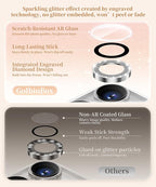 GolbinBox Camera Lens Protector for iPhone 16 Pro Max/16 Pro, 1:1 Invisible Fit, 9H Tempered Glass Ultra HD Metal Individual Camera Cover Screen Protectors for Women, Case Friendly, Bling/Sliver