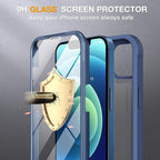 Miracase Glass Series for iPhone 12/12 Pro Case 6.1 inch, Upgraded Full-Body Rugged Phone Bumper Case Cover with Built-in 9H Tempered Glass Screen Protector and Camera Protector, Blue