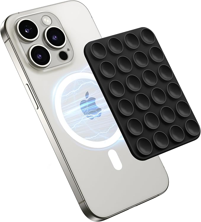 GONEZ Magnetic Suction Cup Phone Mount for MagSafe Case, Removable Silicone Sticky Grip for iPhone 12/13/14/15/16, Hands-Free Selfies and Videos for TikTok & Instagram Influencer/Creator, Black