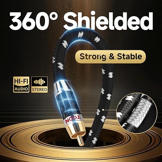 TODN HiFi RCA Audio Cables for Audiophile Shielded RCA Male to Male Cable for Subwoofers, Amp, Home Stereo (4.9ft/1.5m, 1 Pair)