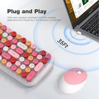 KNOWSQT Wireless Keyboard and Mouse Combo, White Mixed 100 Keys 2.4 GHz Round Keycap Typewriter Keyboards, USB Receiver Plug and Play, for Windows, PC, Laptop, Computer, Desktop