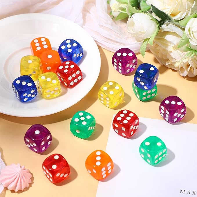 18 Pcs Casino Theme Party Dice Large Opaque Jumbo Acrylic D6 Dice for Casino, Craps, Table Games and Board Games(19 mm,Vivid Color)