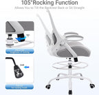 HYLONE 400lbs Heavy Duty Drafting Chair 5" Thickened Seat Office Chair with Flip-Up Armrests Tall Ergonomic Computer Chair with Lumbar Support and Adjustable Footrest Ring Standing Desk Chair (Grey)