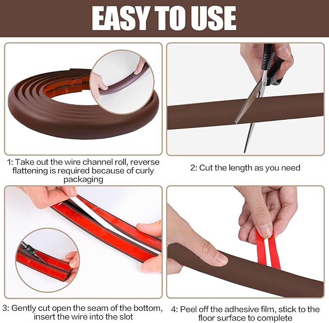 Floor Cord Cover Self Adhesive Cord Hider,10FT Cable Management, Extension Strip Protector for Wires, Prevent Cable Trips for Offices, Gyms, Exhibitions Cavity:0.39"(W) x 0.27"(H) Coffee