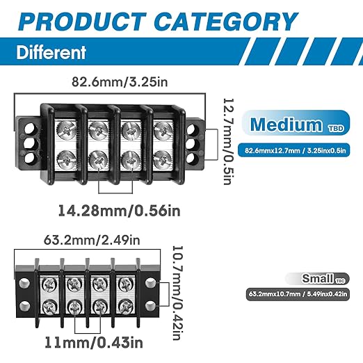 GLOSO Marine Terminal Blocks TBD Double Row Stainless 10-22 AWG Cu, 30A/600V- 1 Pack, 12 Poles