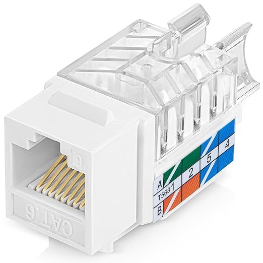 Everest 45° Angled RJ45 Cat6 Keystone Jacks 10-Pack in White - Slim Profile Female RJ45 Connectors - Cat 6 Keystone Jack - Compatible with 45° Angled Speed Termination Tool - 45Term (B0BL3GS7ZY)
