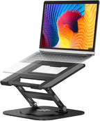 Adjustable Laptop Stand with 360 Rotating Base, Stable Computer Stand for Laptop Ergonimic Foldable Laptop Riser for Desk Compatible with MacBook Pro/Air Notebook up to 16 Inches, Black