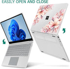 Tuiklol Case for 15 Inch Microsoft Surface Laptop 5/4/3 2022-2020, Model 1979/1953/1872/1873 Hard Shell Cover, Keyboard Cover+Screen Protector+Dust Plugs,Pink Big Flower