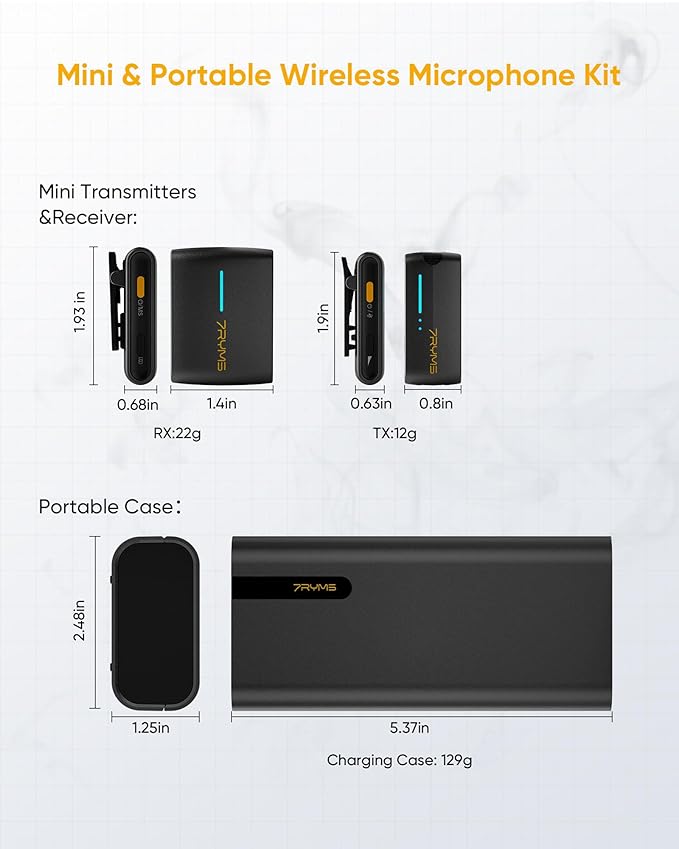7RYMS iRay DW40 Wireless Lavalier Microphone System with 4 Transmitter, Noise Cancellation, 656ft Range, 12.5H Working, Lapel Mic for iPhone Android Camera PC, Podcast Live Streaming Interview