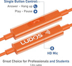 LUDOS OMNITONE Wired Earbuds in-Ear Headphones, 5 Years Warranty, Earphones with Microphone, 3.5 mm Jack Corded Ear Buds, Videoconference for iPhone, Samsung, Laptop, Kids, School Students - Orange