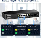 7 Port 2.5Gb Unmanaged Ethernet Switch with 5* 2.5G Base-T Ports, 2*10G SFP Ports, AUMOX PRO 65 Gbps Vlan Switching Capacity Compatible with 100/1000/2500Mbps Plug and Play