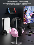 SENZER SG500 Surround Sound Pro Gaming Headset with Noise Cancelling Microphone - Soft Memory Foam Padding - Portable Foldable Headphones for PC, PS4, PS5, Xbox One, Switch - Pink