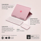 Logitech Casa Pop Up Desk Kit - Adjustable Laptop Stand for Desk, Wireless Keyboard & Touchpad, Bluetooth, USB C Charging, Bohemian Blush, Pink