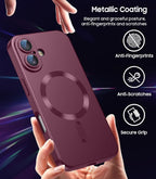 Magnetic for iPhone 16 Case [Compatible with MagSafe][Built-in Camera Lens Protector] Slim Soft Silicone Bumper Shockproof Metallic Luster Phone Case (Burgundy)