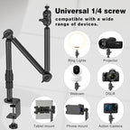 Overhead Camera Mount for Desk, 30.9" Foldable Camera Desk Mount Stand with 1/4" Screws, 360° Rotation 3-Sections Tabletop Holder with C-Clamp for DSLR, Digicam, Webcam, Mini Projector, Microphone